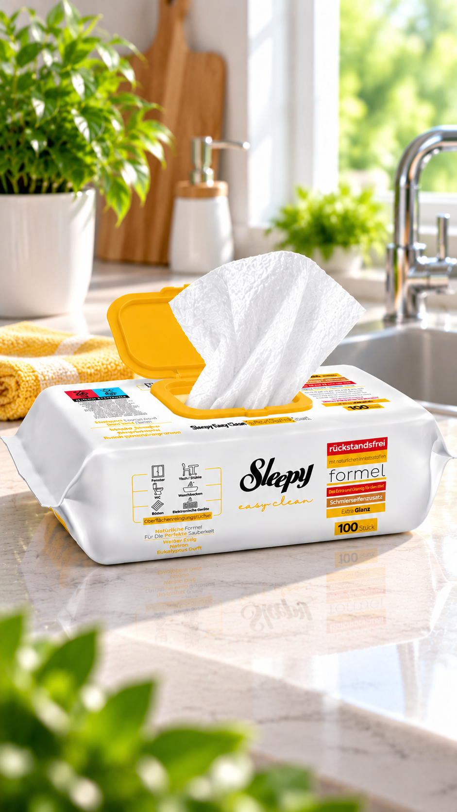 Sleepy Easy Clean Herbal Soap servetėlės ant marmurinio stalviršio