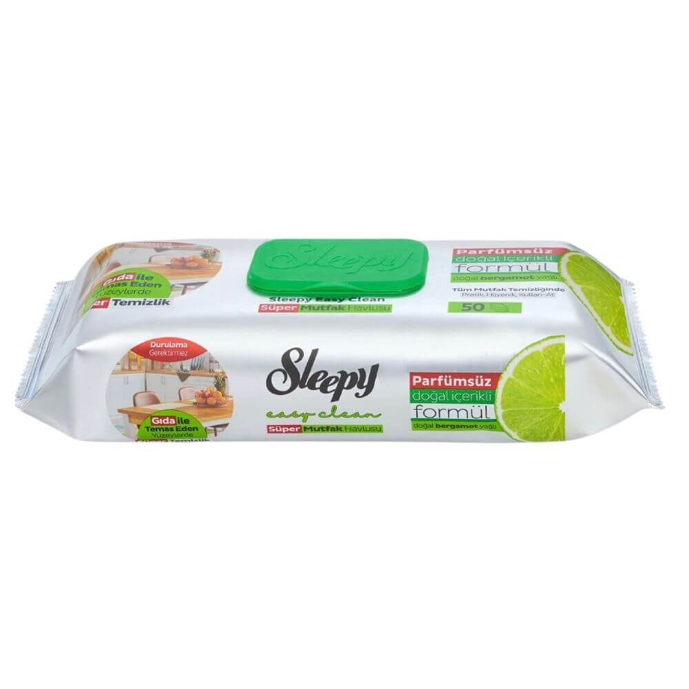 Drėgnos servetėlės Sleepy maistiniams paviršiams Lime, 50 vnt.